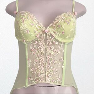 Y2K Fairycore Garden Fairy Embroidered Bustier Lime by Delicates SZ 36-38B/C
